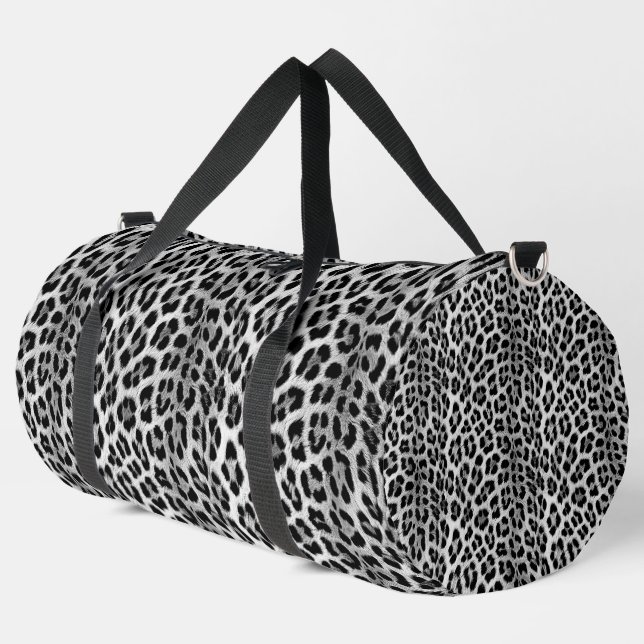 Sac De Sport Noir et blanc monochrome, léopard motif (Coin gauche)