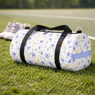 Sac De Sport Nom aquarelle de fleur sauvage bleue violette élég