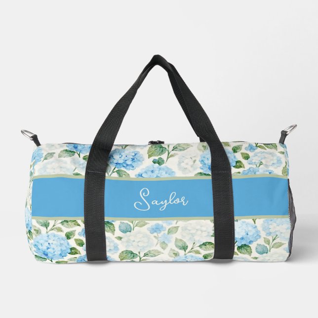 Sac De Sport Nom Aquarelle Hydrangea Bleue (Recto)