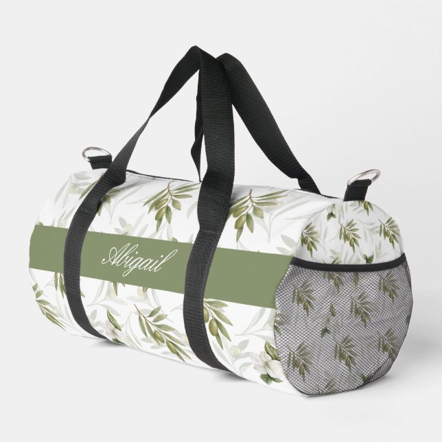 Sac De Sport Nom Chic Aquarelle Sage Olive Intemporel (Coin droit)