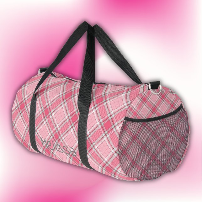 Sac De Sport Nom de la plaque rose et blanc Monogramme | (Créateur téléchargé)