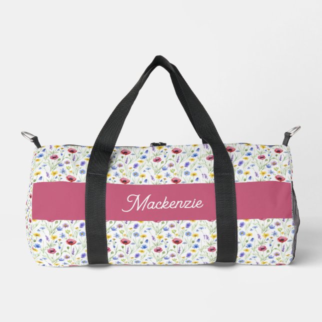 Sac De Sport Nom de monogramme aquarelle de fleur sauvage rose  (Recto)