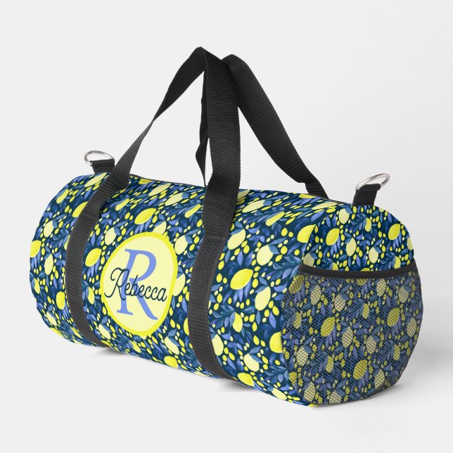 Sac De Sport Nom de monogramme chic méditerranéen feuille de ci (Coin droit)