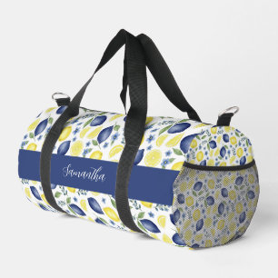 Sac De Sport Nom de motif de citron de campagne français bleu