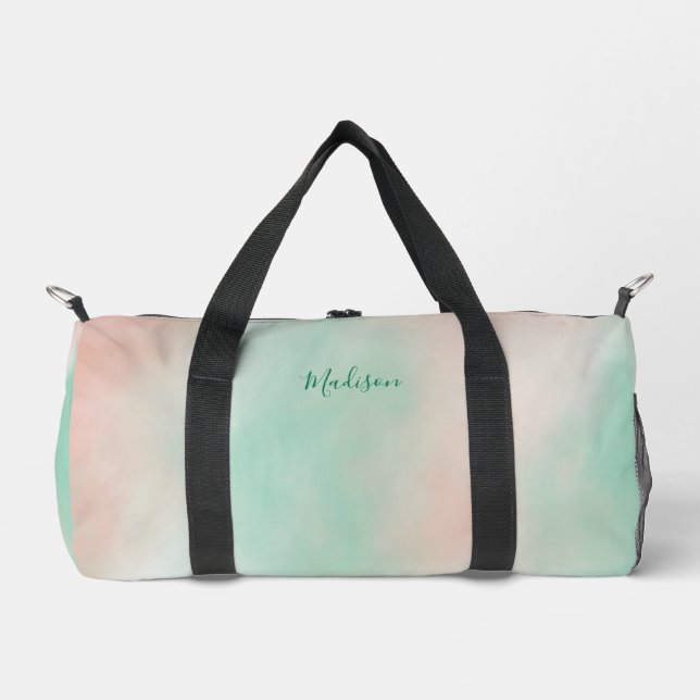 Sac De Sport Nom de script dégradé rose vert pastel féminin (Recto)