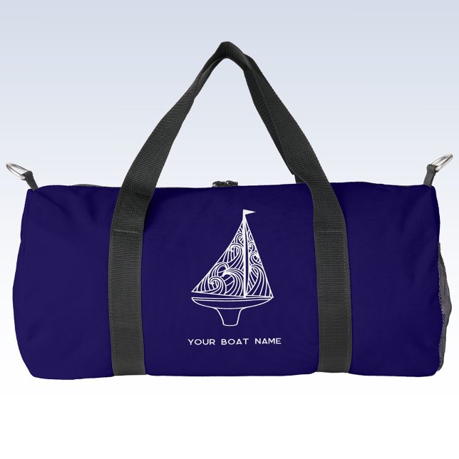 Sac De Sport Nom du bateau à voiles Nautique Marine Bleue (Boat name personalized sailing boat or yacht navy blue duffel bag)