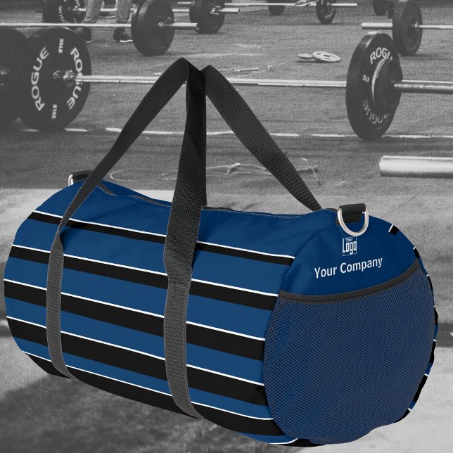 Sac De Sport Nom du logo de l'entreprise Bleu Bleu Bleu Noir (Business Logo Name Striped Blue White Black Duffle Bag, Promotional Gift, Merchandise)