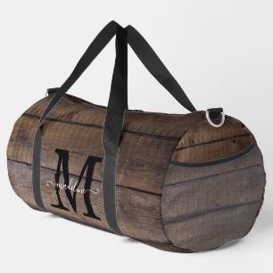 Sac De Sport Nom du script de monogramme Brown rustique personn