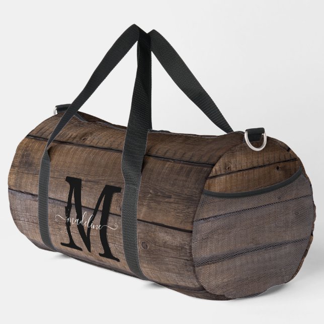 Sac De Sport Nom du script de monogramme Brown rustique personn (Coin droit)