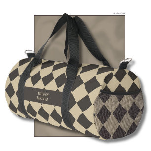 Sac De Sport Nom élégant intemporel Beige et carreaux foncés à