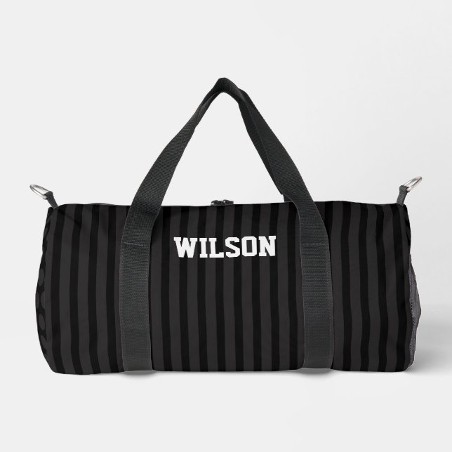 Sac De Sport Nom monogramme élégant noir et gris (Recto)