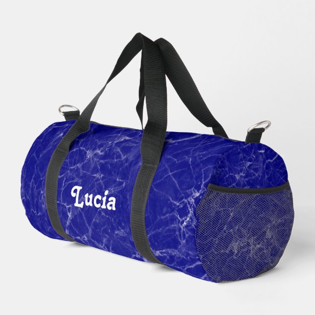 Sac De Sport Nom personnalisé motif en marbre bleu (Coin droit)