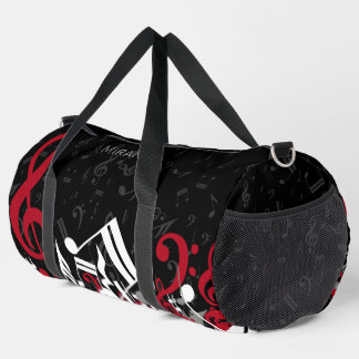 Sac De Sport Notes de musique brouillée gris rouge et blanc sur