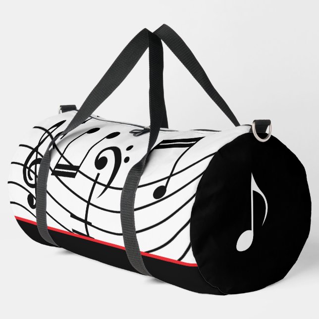 Sac De Sport Notes de musique Rouge blanc et noir (Coin gauche)