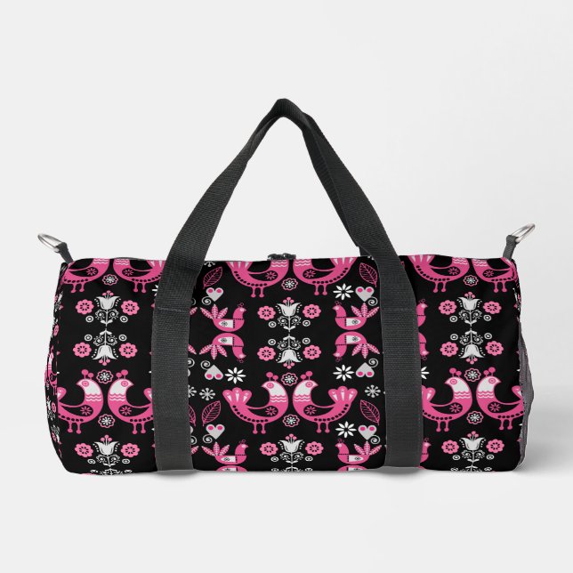 Sac De Sport Oiseaux roses et blancs du folklore scandinave (Recto)