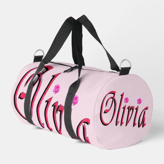 Sac De Sport "Olivia" Rouge Et Rose Olivia Nom,  (Coin gauche)