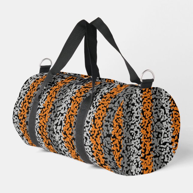 Sac De Sport Orange gris noir pixellisé bandes (Coin gauche)