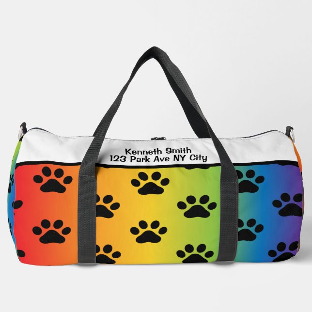 Sac De Sport Pastel Rainbow Gradient Paw Print Monogram  (Recto)