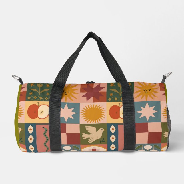 Sac De Sport Patchwork céleste bohémien avec symboles mystiques (Recto)