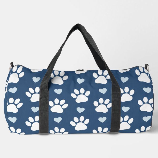 Sac De Sport Pattern of paws, Dog paws, White paws, Blue Hearts (Recto)