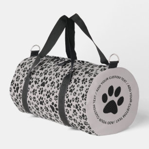 Sac De Sport Pattes de chien noir et blanc à pois sur fond gris