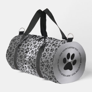 Sac De Sport Pattes de chien noir et blanc à pois sur métal arg