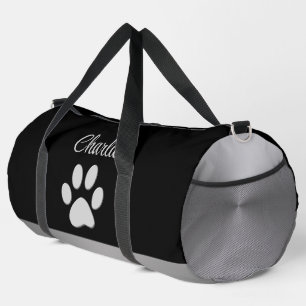 Sac De Sport Paw Chien Argent sur arrière - plan noir