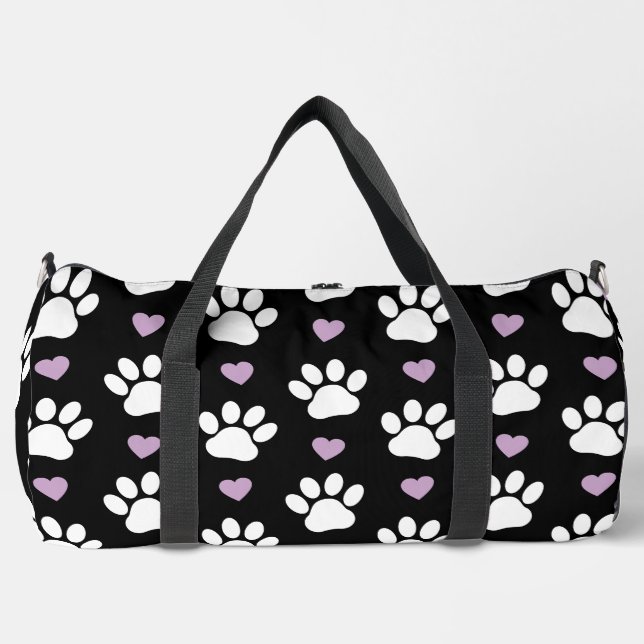 Sac De Sport Paw Motif, Chien Paws, White Paws, Lilac Hearts (Recto)
