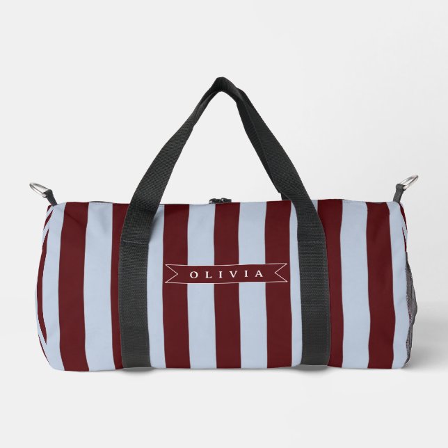 Sac De Sport Personalized Preppy Brown Blue Cabana Stripe (Recto)