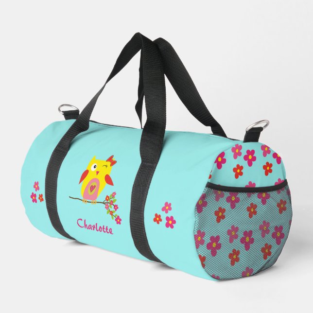 Sac De Sport Personnalisé Cute drôle Chouette Fleurs roses Fill (Coin droit)
