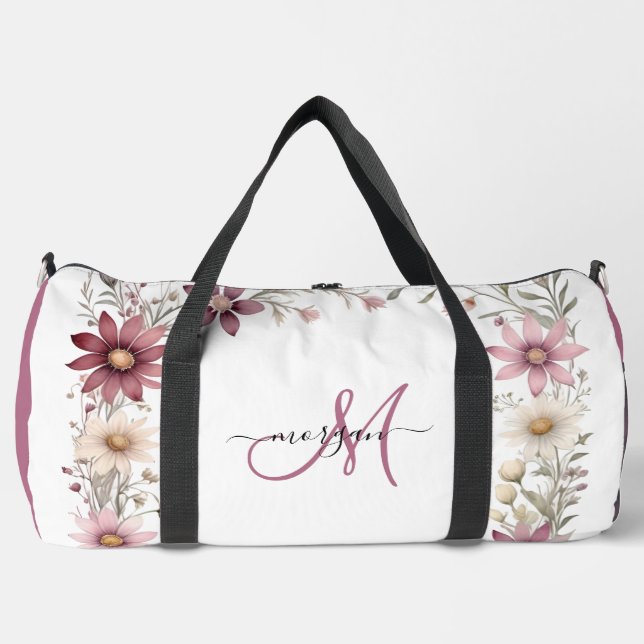 Sac de sport personnalisé mauve floral (Recto)