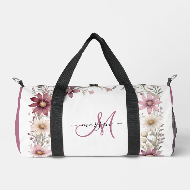 Sac de sport personnalisé mauve floral petit (Recto)