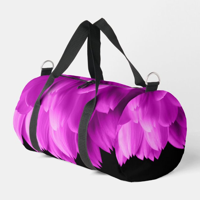 Sac De Sport Pétales de fleurs roses chaudes sur noir (Coin gauche)