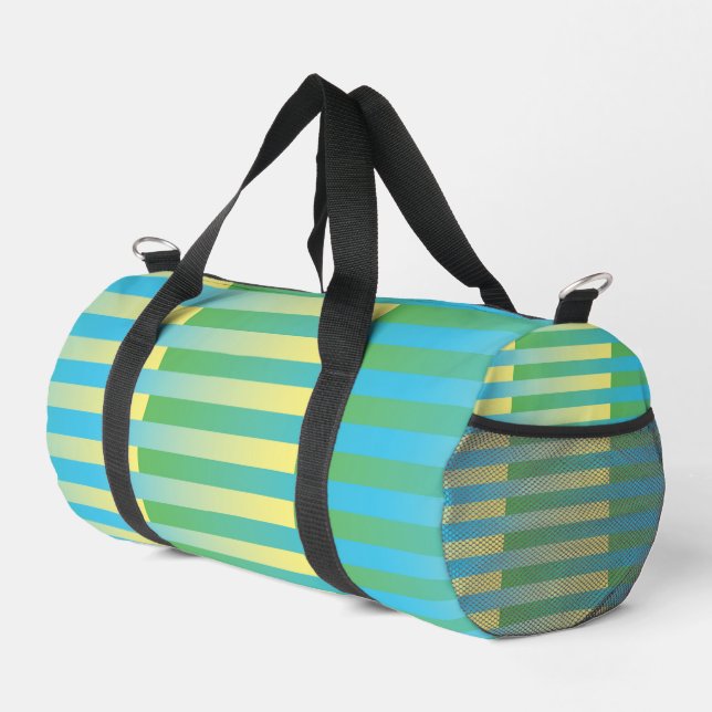 Sac de sport petit à motif rayé bleu jaune vert (Coin droit)