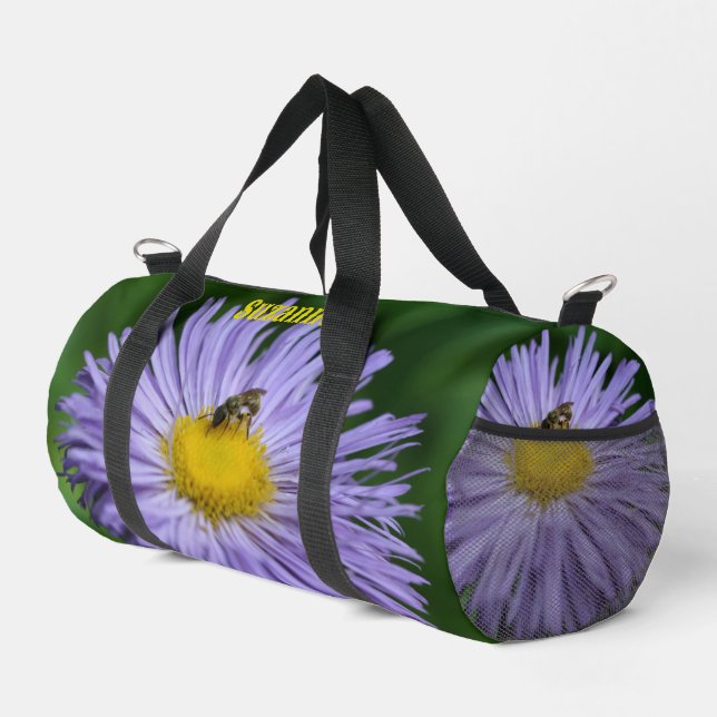 Sac De Sport Petit Abeille Sur Fleur Aster Violet Personnalisé (Coin droit)