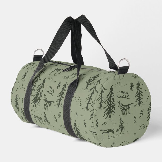 Sac De Sport Pine Deer Lake Life - motif de bois vert sauge. (Coin gauche)