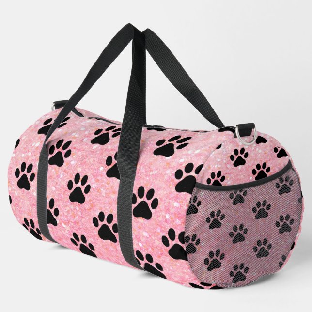 Sac De Sport Pink Glitter Paw Print Pet Bag (Coin droit)