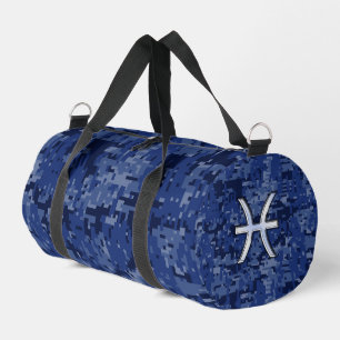 Sac De Sport Pisces Zodiac Sign on Navy Blue Digital Camouflage