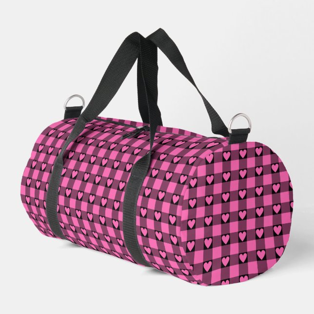 Sac De Sport Plaid cœur buffle noir rose (Coin gauche)