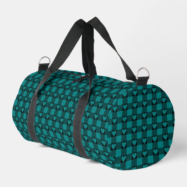 Sac De Sport Plaid de coeur de buffle noir sarcelle (Coin gauche)