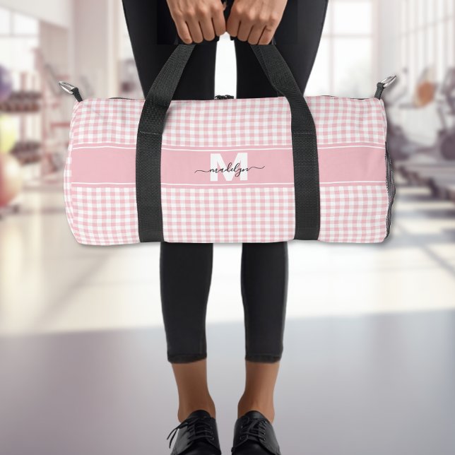 Sac De Sport Plaid Gingham Rose Monogramme (Pink Gingham Plaid Monogram Duffle Bag )