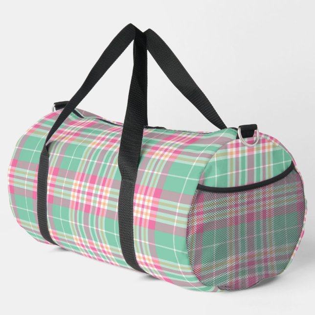 Sac De Sport Plaid vert, rose, violet et blanc (Coin droit)