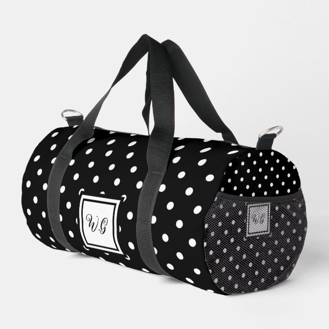 Sac De Sport Poche noir et blanc initiales motif girly (Coin droit)