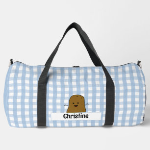 Sac De Sport Pommes de terre marron Gingham bleu personnalisé