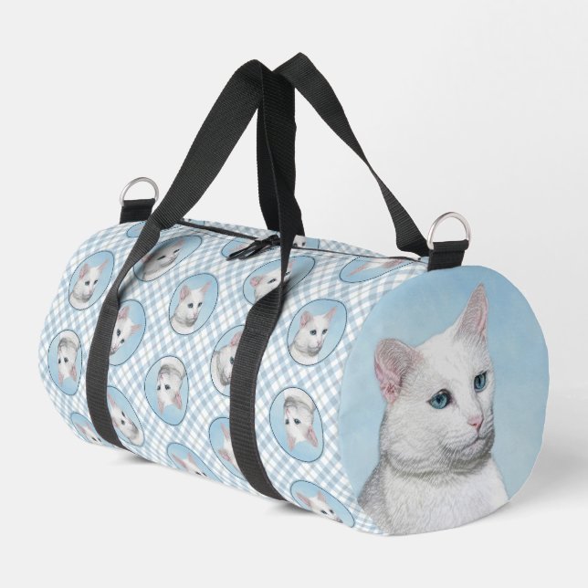 Sac De Sport Portrait de chat blanc Peinture originale mignonne (Coin gauche)