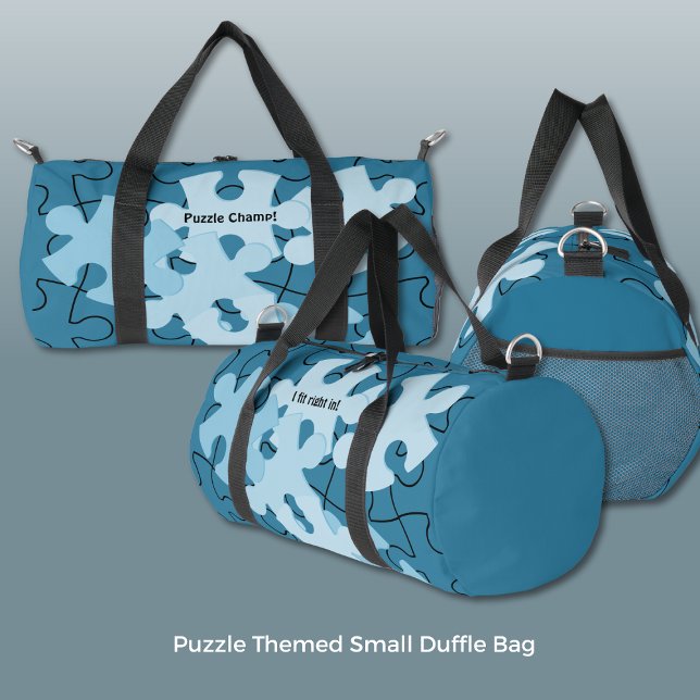 Sac De Sport Puzzle amusant personnalisé Nom Devise Bleu (Fun Jigsaw Puzzle Custom Name Motto Blue Duffle Bag)