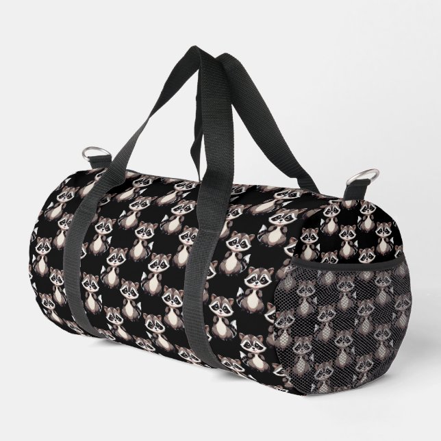 Sac De Sport Raccoon Pattern Design Black  (Coin droit)