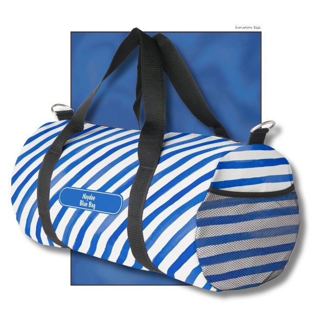 Sac De Sport Rayures bleues sur fond blanc et texte (Créateur téléchargé)