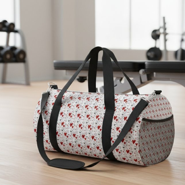 Sac De Sport Red and Black Hand Drawn Doodle Hearts (cute modern red and black hearts travel duffle bag for girls women teens love hand drawn doodles)