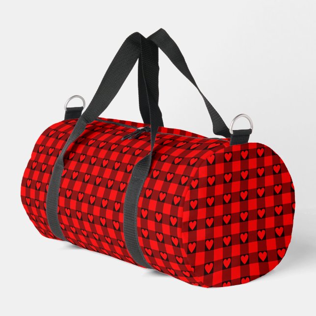Sac De Sport Red Black Buffalo Heart Plaid (Coin gauche)
